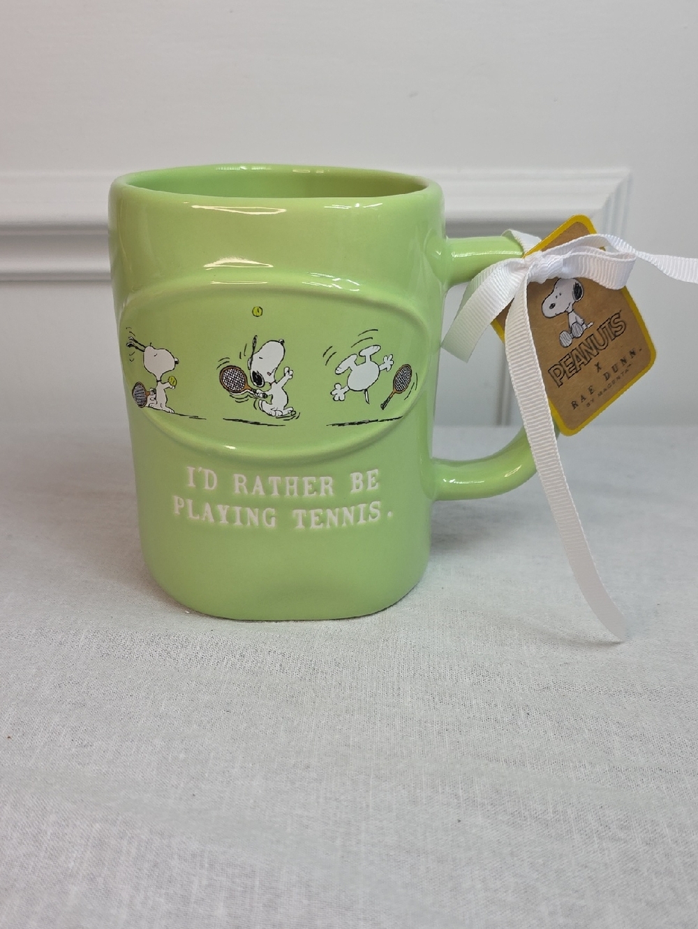 Peanuts x Rae Dunn Snoopy Tennis Lime Green Ceramic Mug